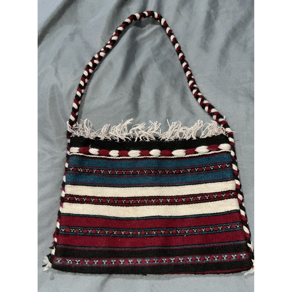 Navajo Fringed Southwestern Style Saddle Bag Horizontal Multicolor Striped